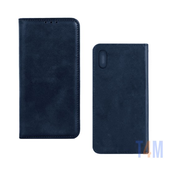 Funda Abatible de Cuero con Bolsillo Interno para Xiaomi redmi 9a Azul